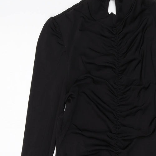 PRETTYLITTLETHING Womens Black Polyester Mini Size 8 Mock Neck Button