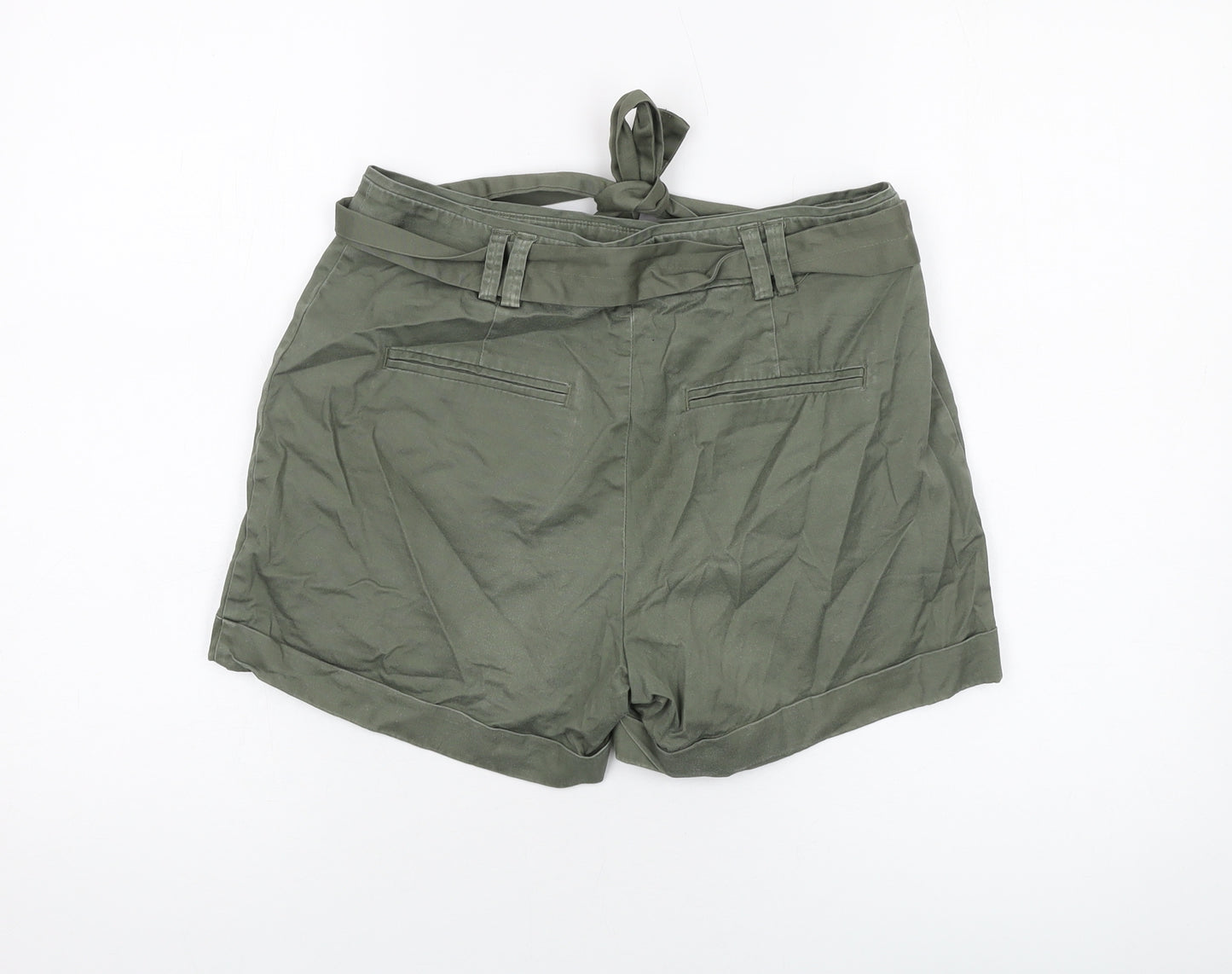 Oasis Womens Green Cotton Chino Shorts Size 10 L5 in Regular Hook & Eye