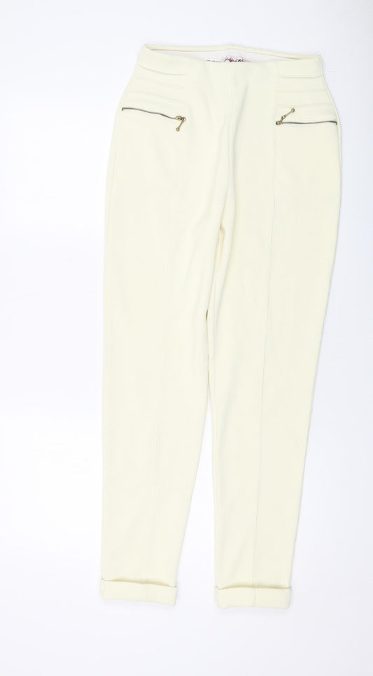 Kaleidoscope Womens Ivory Polyester Trousers Size 14 L28 in Regular