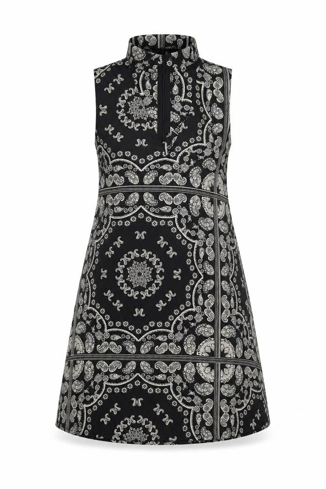 PARISIAN SIGNATURE Womens Beige Geometric Polyester A-Line Size 10 Mock Neck Zip