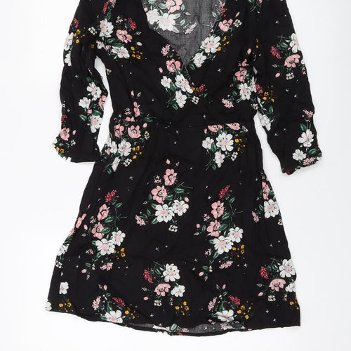 H&M Womens Black Floral Viscose A-Line Size 8 V-Neck Pullover