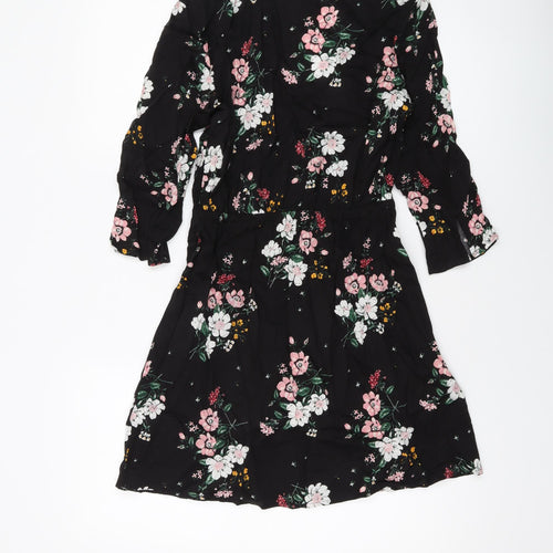 H&M Womens Black Floral Viscose A-Line Size 8 V-Neck Pullover