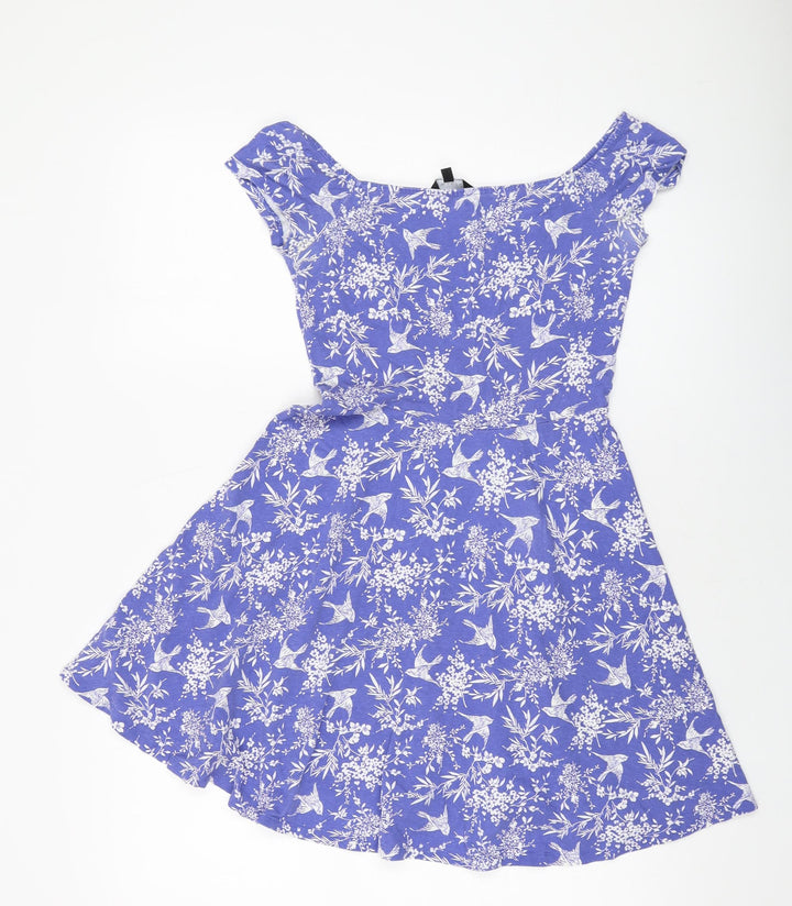 New Look Womens Blue Geometric Polyester A-Line Size 10 Round Neck Pullover