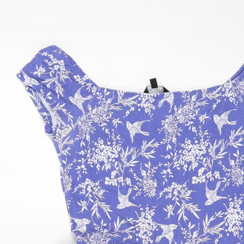 New Look Womens Blue Geometric Polyester A-Line Size 10 Round Neck Pullover