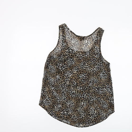 Topshop Womens Brown Animal Print Polyester Basic Tank Size 8 Round Neck