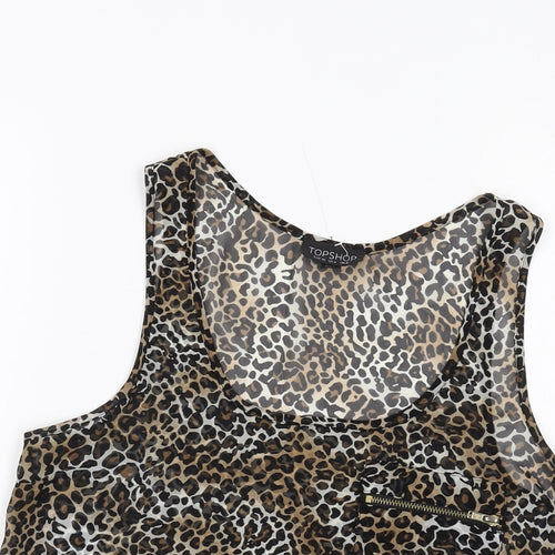 Topshop Womens Brown Animal Print Polyester Basic Tank Size 8 Round Neck