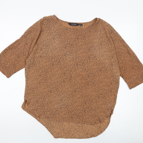 Glassons Womens Brown Animal Print Polyester Basic Blouse Size 8 Round Neck