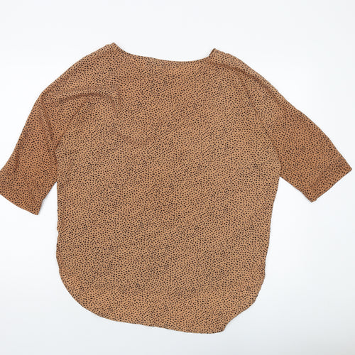 Glassons Womens Brown Animal Print Polyester Basic Blouse Size 8 Round Neck