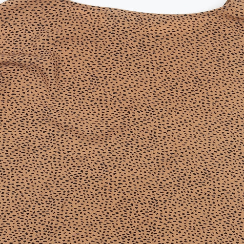 Glassons Womens Brown Animal Print Polyester Basic Blouse Size 8 Round Neck
