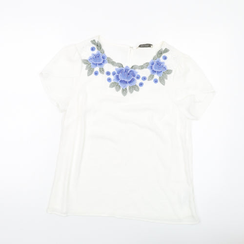 Oasis Womens White Polyester Basic T-Shirt Size 10 Round Neck