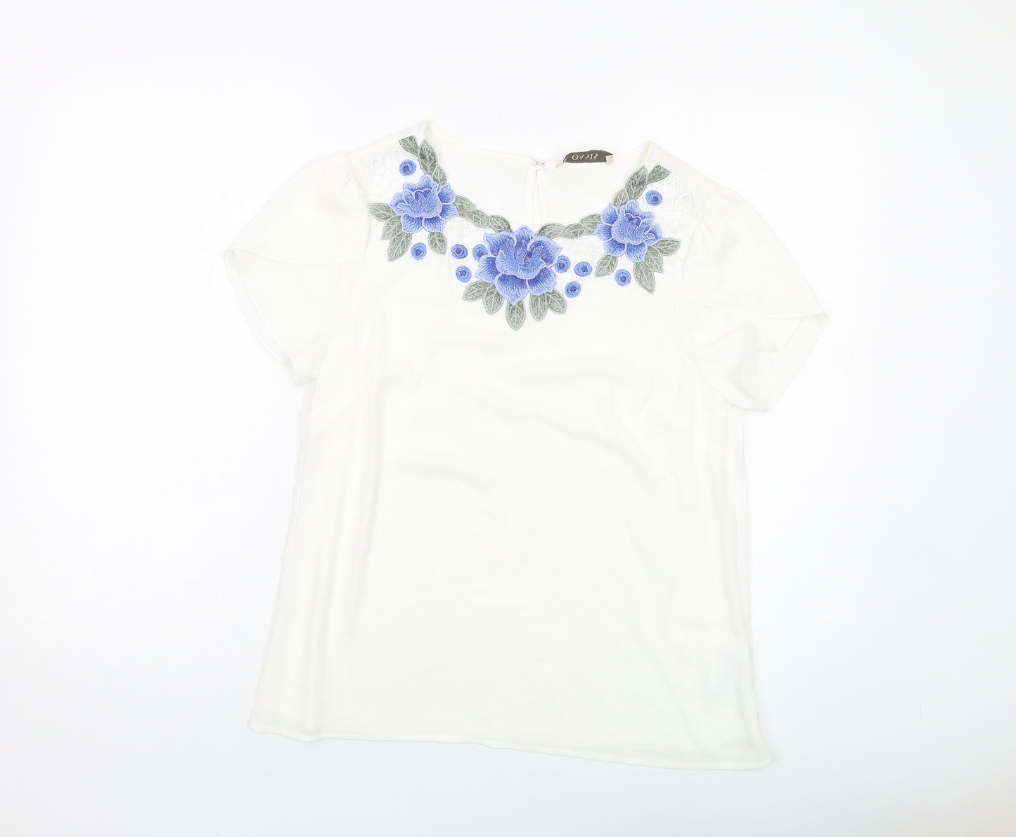 Oasis Womens White Polyester Basic T-Shirt Size 10 Round Neck