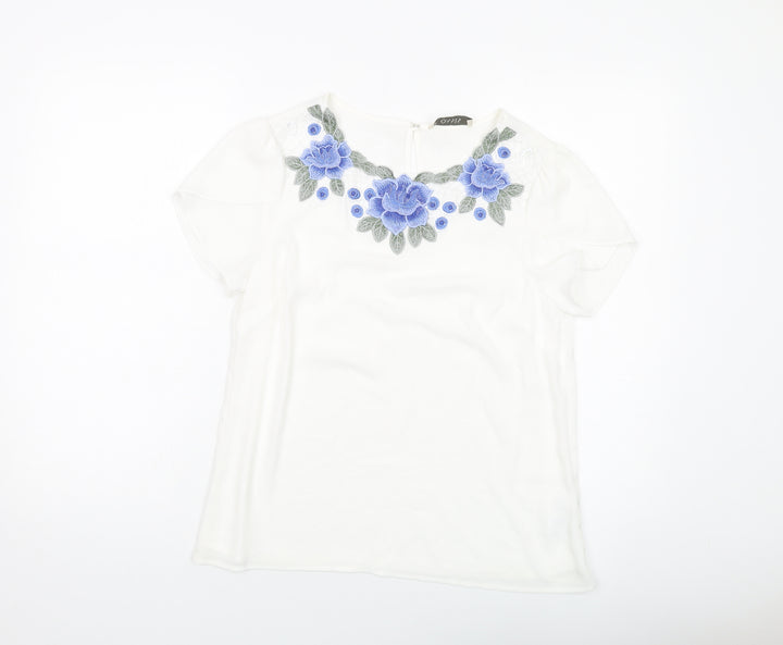 Oasis Womens White Polyester Basic T-Shirt Size 10 Round Neck