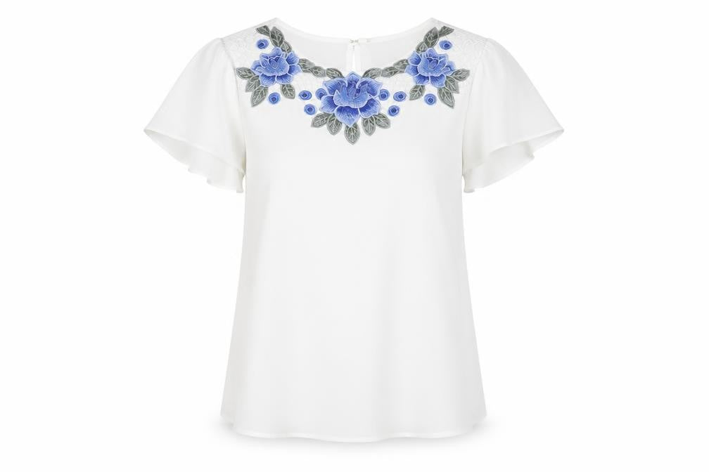 Oasis Womens White Polyester Basic T-Shirt Size 10 Round Neck