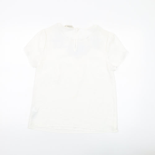 Oasis Womens White Polyester Basic T-Shirt Size 10 Round Neck