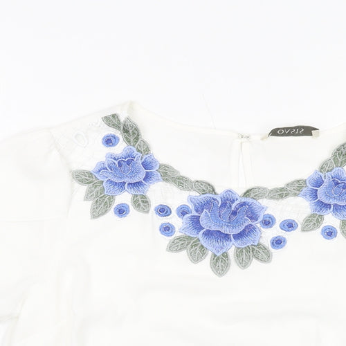 Oasis Womens White Polyester Basic T-Shirt Size 10 Round Neck