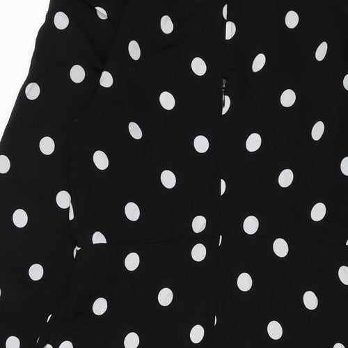 New Look Womens Black Polka Dot Polyester A-Line Size 6 Mock Neck Button