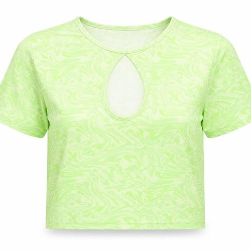 ASOS Womens Green Geometric Polyester Cropped T-Shirt Size 14 Round Neck
