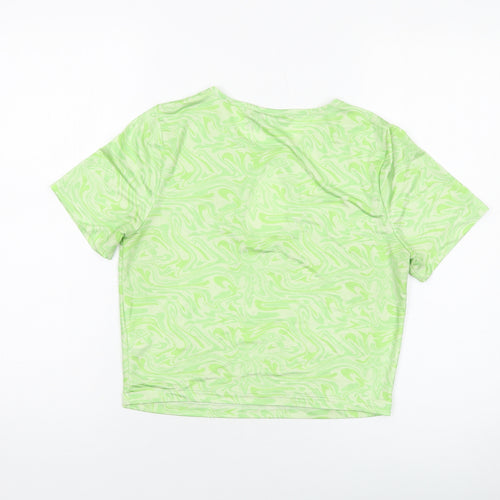 ASOS Womens Green Geometric Polyester Cropped T-Shirt Size 14 Round Neck