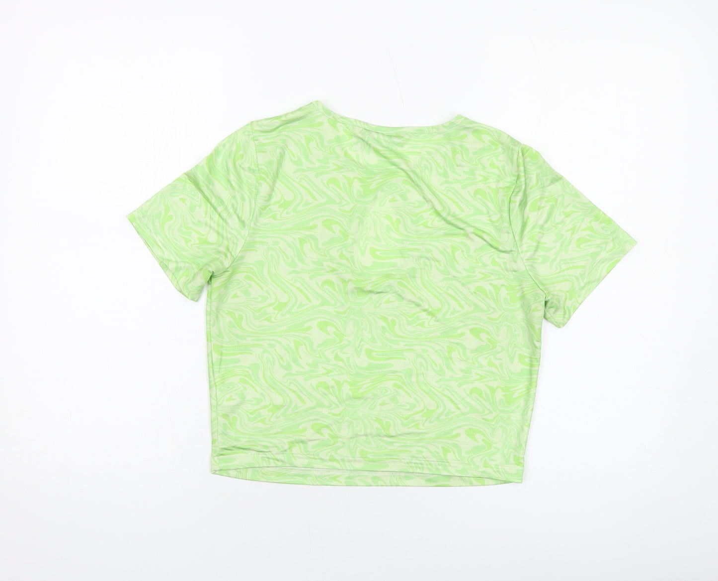 ASOS Womens Green Geometric Polyester Cropped T-Shirt Size 14 Round Neck