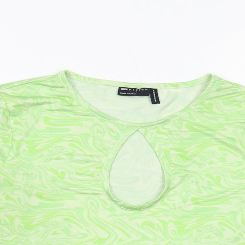 ASOS Womens Green Geometric Polyester Cropped T-Shirt Size 14 Round Neck
