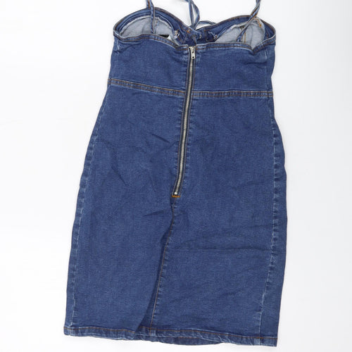 Denim & Co. Womens Blue Cotton Mini Size 8 Sweetheart Zip
