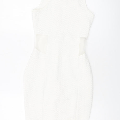 Miss Selfridge Womens White Polyester Mini Size 10 Square Neck Pullover