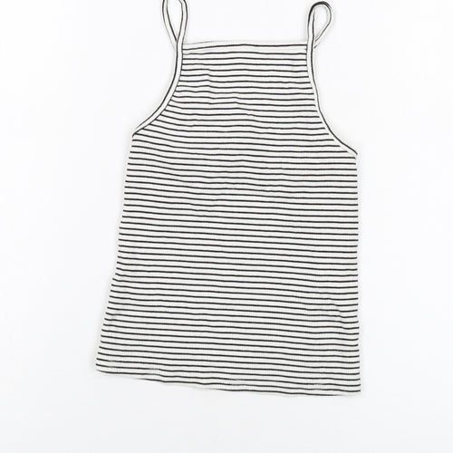 New Look Womens White Striped Cotton Cropped Tank Size 8 Square Neck