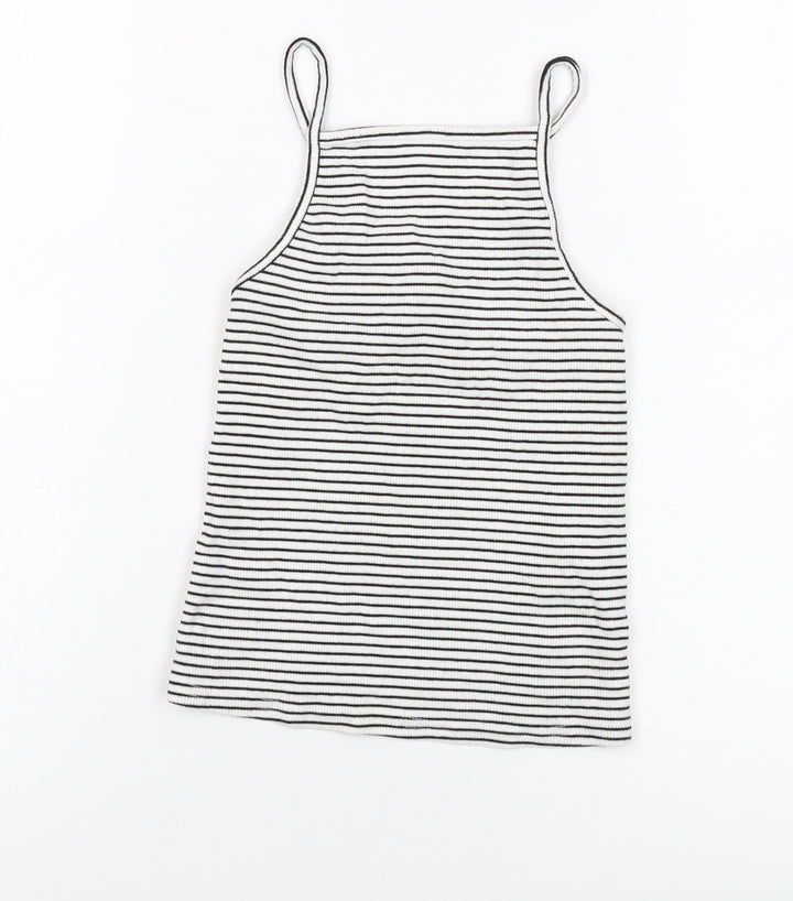 New Look Womens White Striped Cotton Cropped Tank Size 8 Square Neck