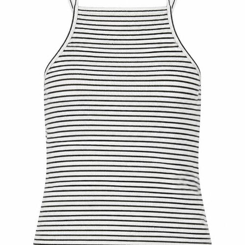New Look Womens White Striped Cotton Cropped Tank Size 8 Square Neck