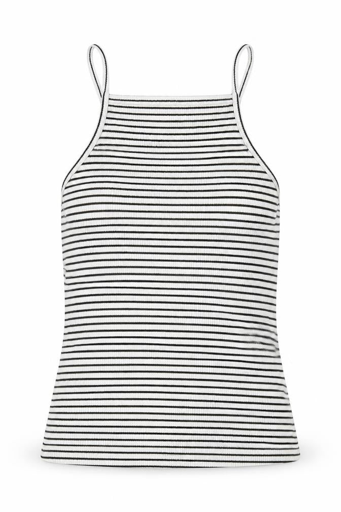 New Look Womens White Striped Cotton Cropped Tank Size 8 Square Neck