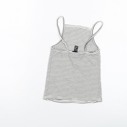 New Look Womens White Striped Cotton Cropped Tank Size 8 Square Neck