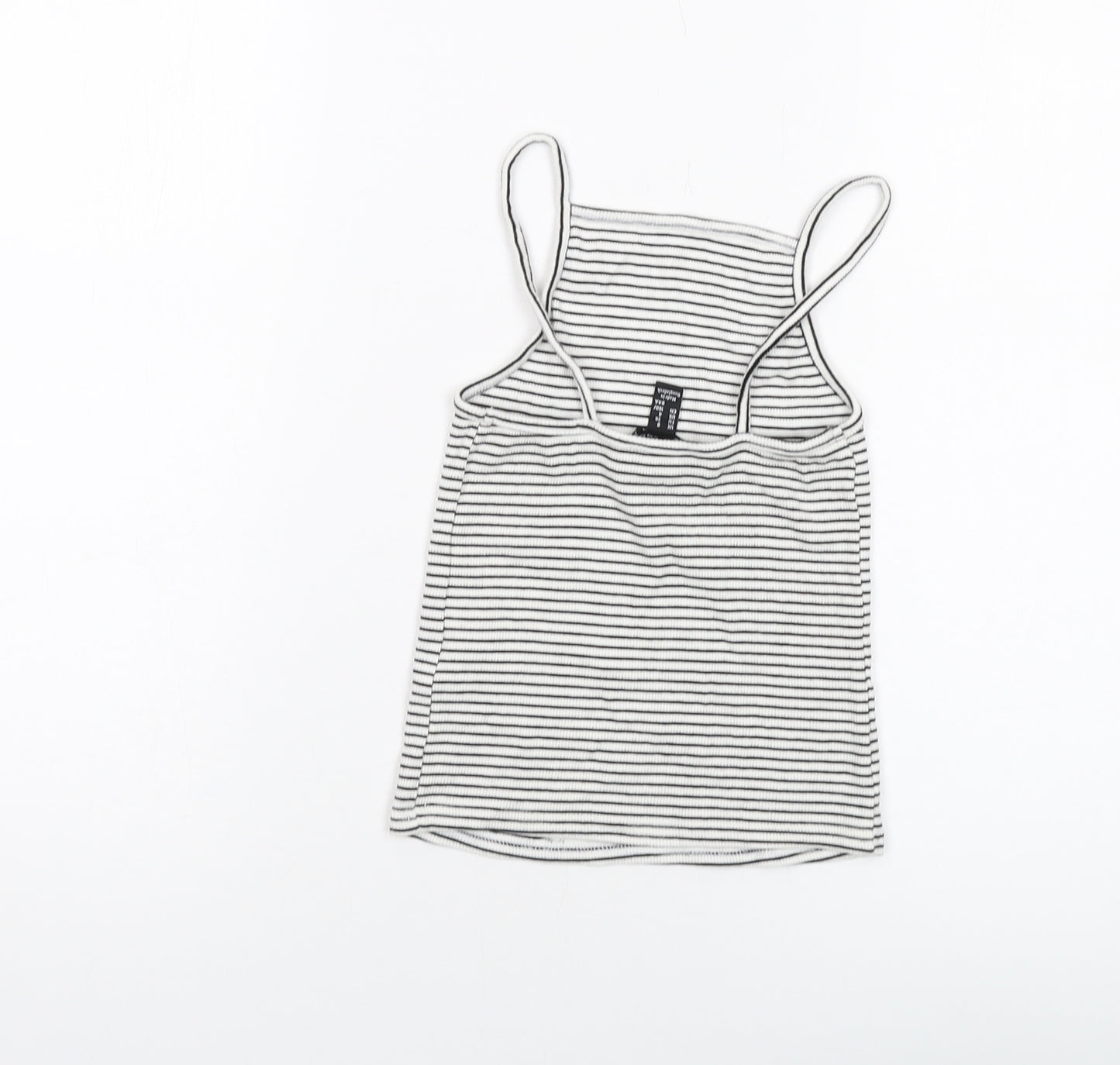 New Look Womens White Striped Cotton Cropped Tank Size 8 Square Neck