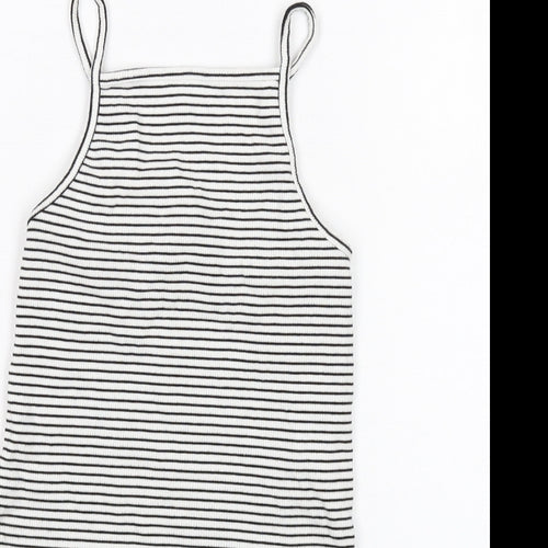 New Look Womens White Striped Cotton Cropped Tank Size 8 Square Neck