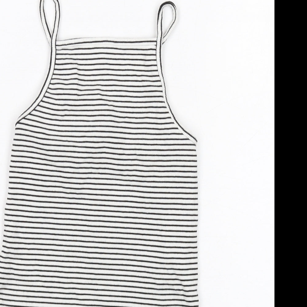New Look Womens White Striped Cotton Cropped Tank Size 8 Square Neck