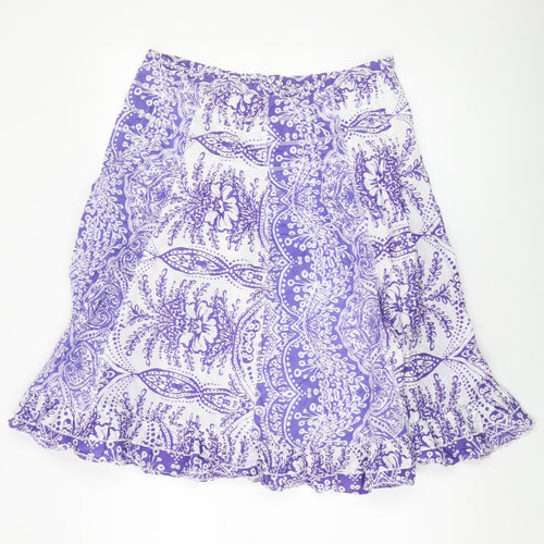 M&Co Womens Purple Geometric Cotton A-Line Skirt Size 14 Zip