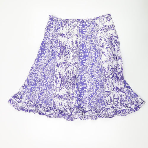 M&Co Womens Purple Geometric Cotton A-Line Skirt Size 14 Zip