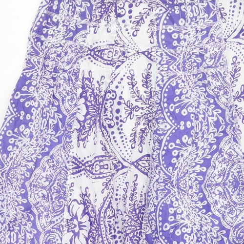 M&Co Womens Purple Geometric Cotton A-Line Skirt Size 14 Zip