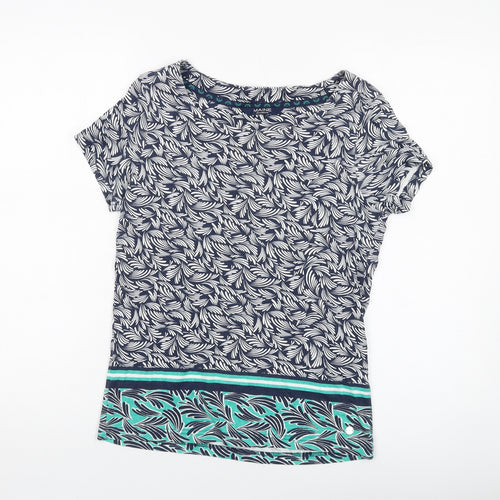 Maine Womens Blue Geometric Cotton Basic T-Shirt Size 12 Round Neck