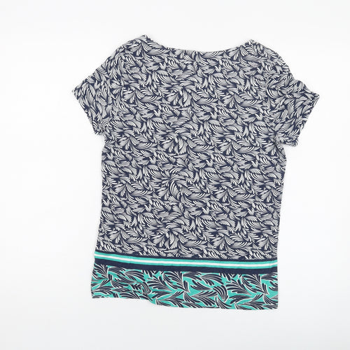 Maine Womens Blue Geometric Cotton Basic T-Shirt Size 12 Round Neck