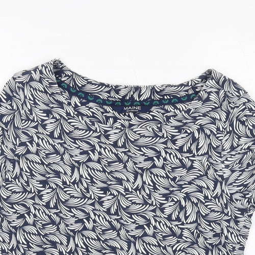 Maine Womens Blue Geometric Cotton Basic T-Shirt Size 12 Round Neck