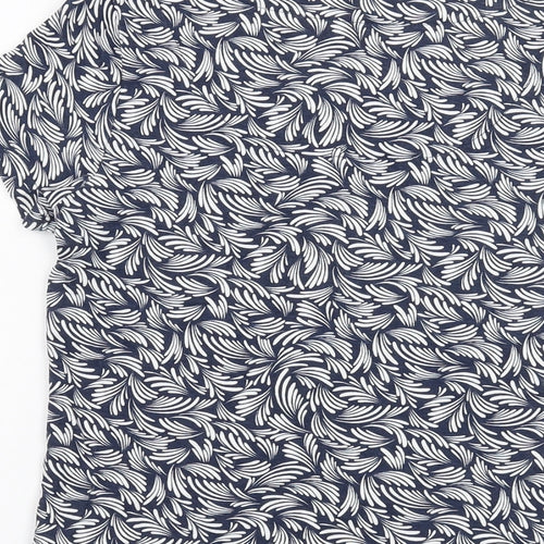 Maine Womens Blue Geometric Cotton Basic T-Shirt Size 12 Round Neck