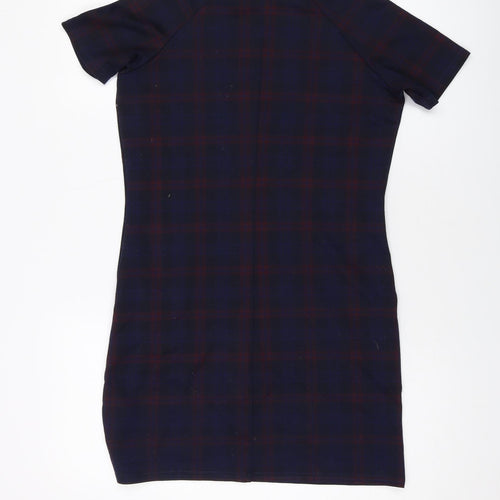 New Look Womens Blue Plaid Polyester A-Line Size 8 Round Neck Pullover