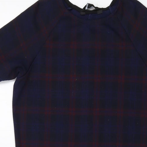 New Look Womens Blue Plaid Polyester A-Line Size 8 Round Neck Pullover