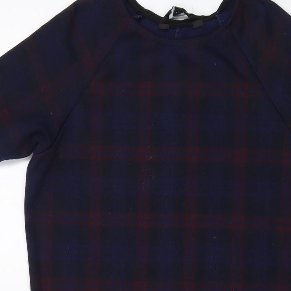 New Look Womens Blue Plaid Polyester A-Line Size 8 Round Neck Pullover