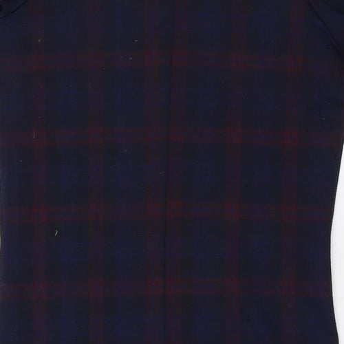 New Look Womens Blue Plaid Polyester A-Line Size 8 Round Neck Pullover