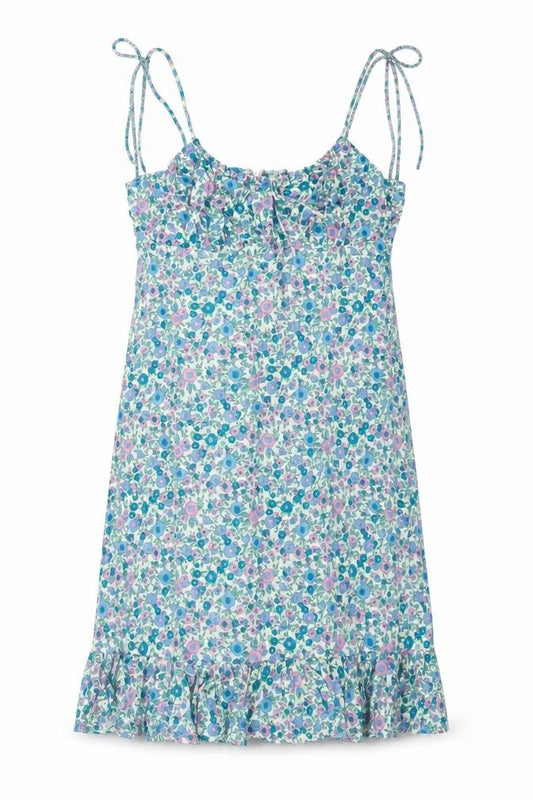 Front view of Motel Rocks women’s multicoloured floral viscose mini, size S, round neck zip