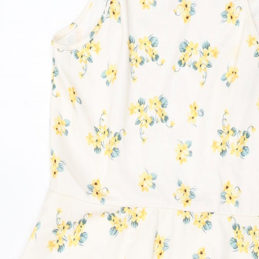Lew Look Womens Ivory Floral Polyester Skater Dress Size 14 Square Neck Pullover
