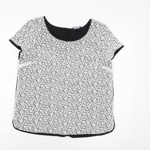 Lands' End Womens Black Floral Nylon Basic T-Shirt Size 14 Round Neck