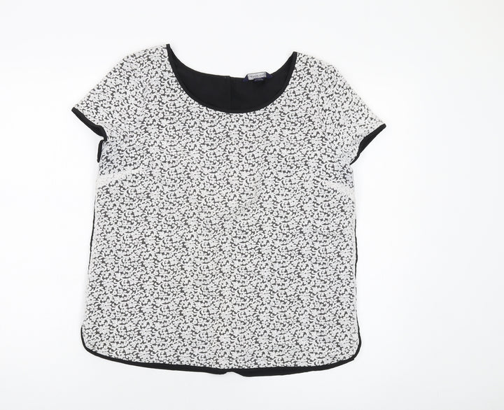 Lands' End Womens Black Floral Nylon Basic T-Shirt Size 14 Round Neck