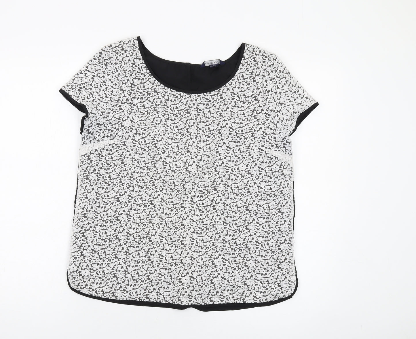 Lands' End Womens Black Floral Nylon Basic T-Shirt Size 14 Round Neck